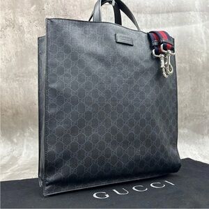 Gucci Black Monogram Briefcase with Red and Blue Accents